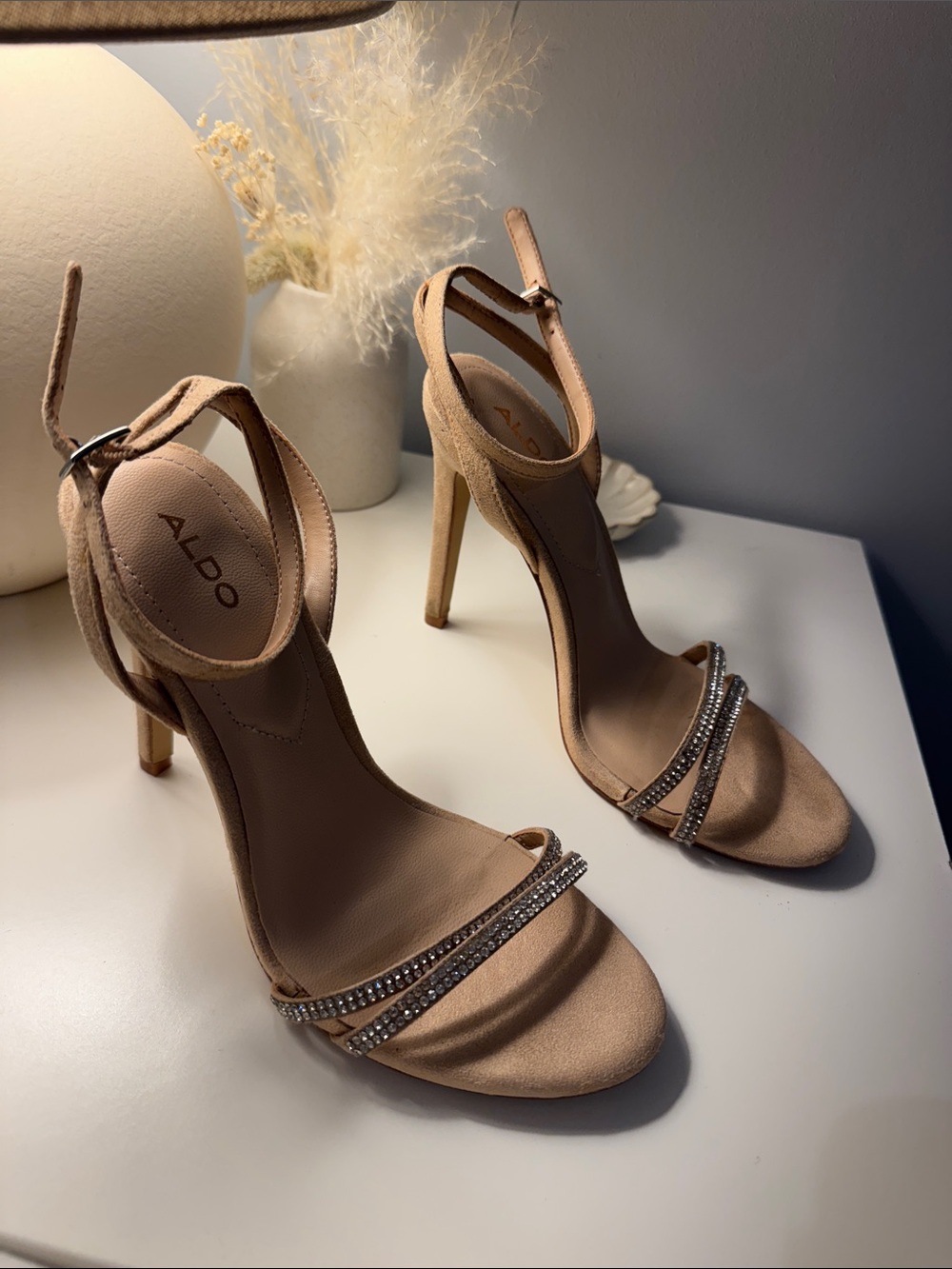 ALDO Blush Nude Rhinestone Ankle-Strap Stiletto Heels